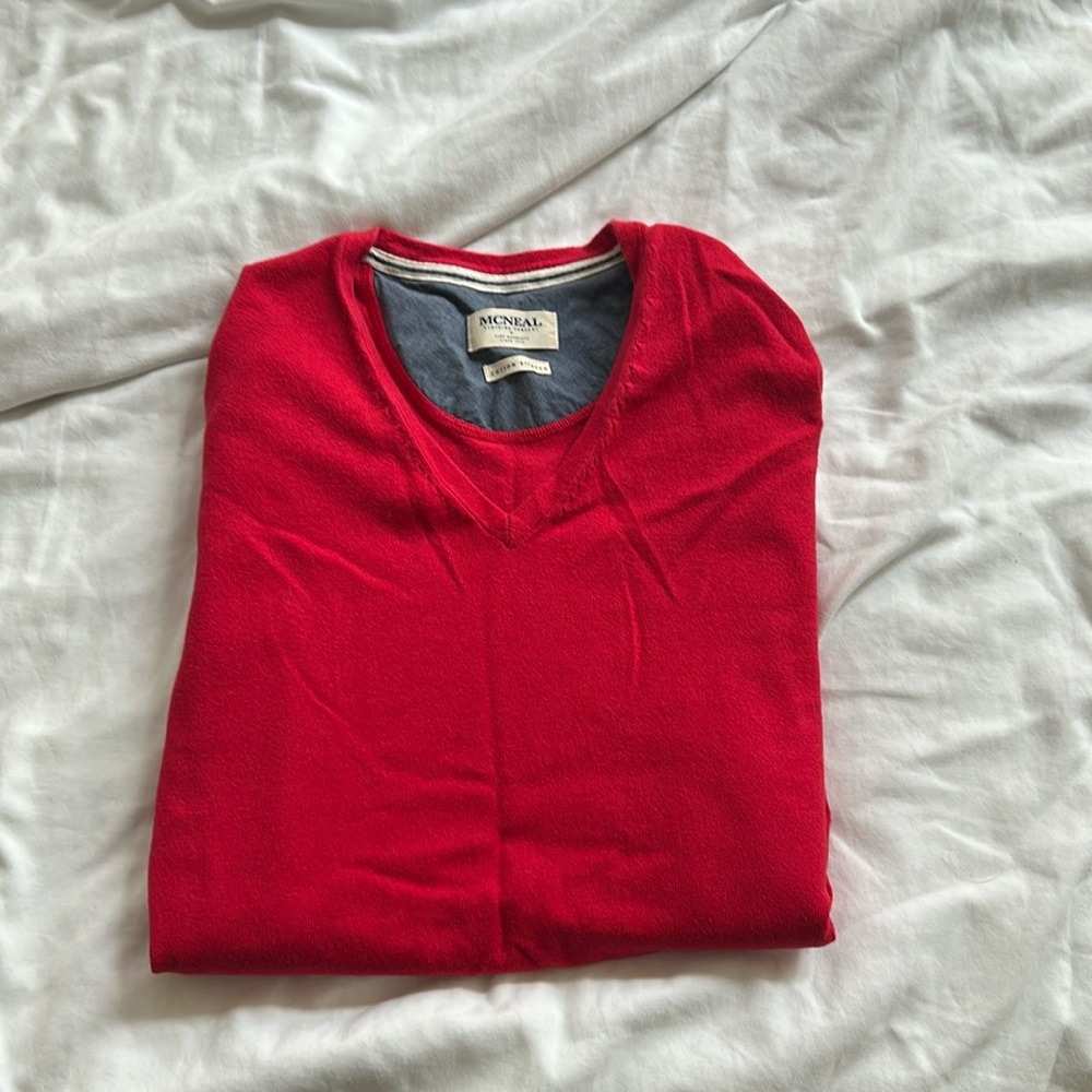 McNeal Red V-Neck Sweater Size Medium - Slim Fit